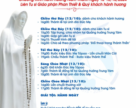 THÔNG BÁO: CHƯƠNG TRÌNH HÀNH HƯƠNG ĐỨC MẸ TÀPAO (NGÀY 12&13/10/2024)