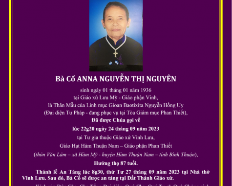 Ai tín Bà cố Anna Nguyễn Thị Nguyên,...