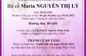 Ai tín: Bà cố Maria Nguyễn Thị Lý thân mẫu Cha Phêrô Nguyễn Minh Triết