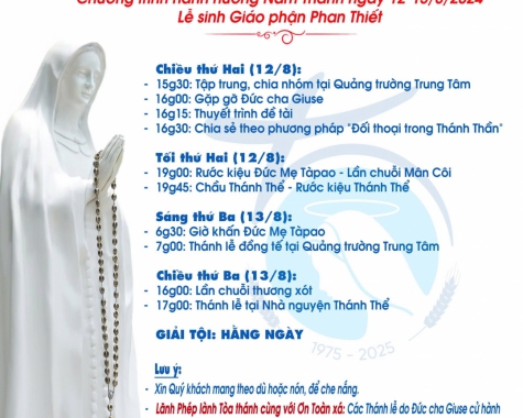 THÔNG BÁO: CHƯƠNG TRÌNH HÀNH HƯƠNG ĐỨC MẸ TÀPAO (NGÀY 12&13/08/2024)