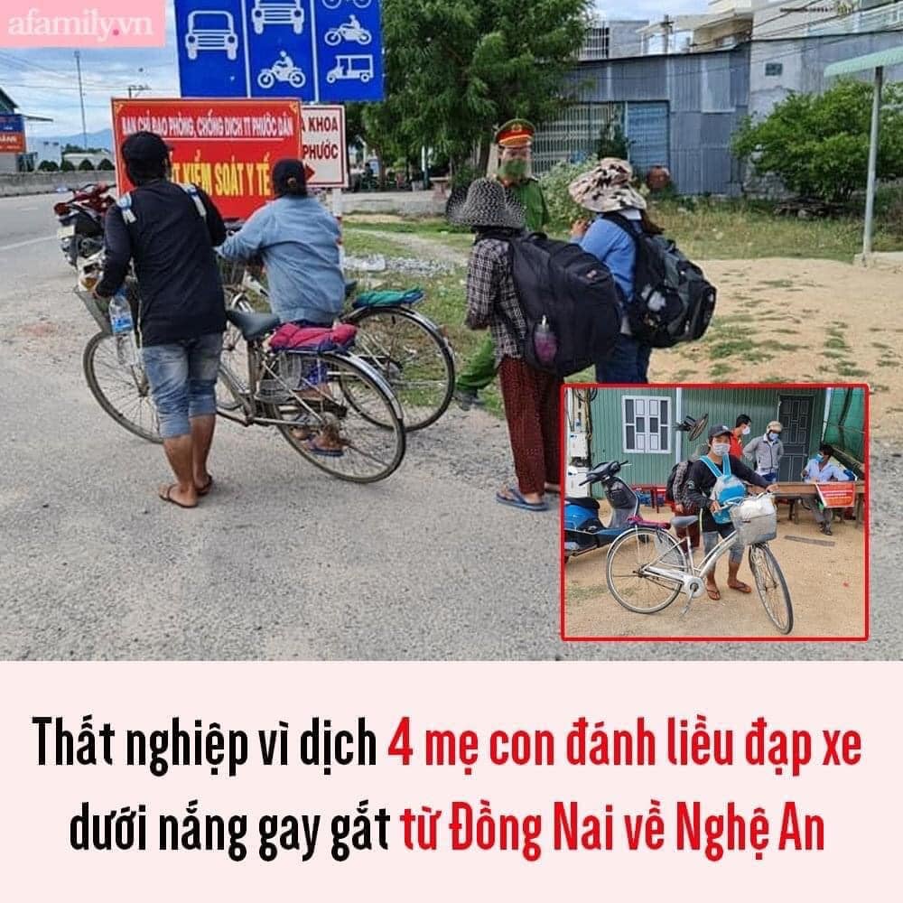 Hành trình yêu thương của 4 mẹ con đạp xe từ Đồng Nai về Nghệ An