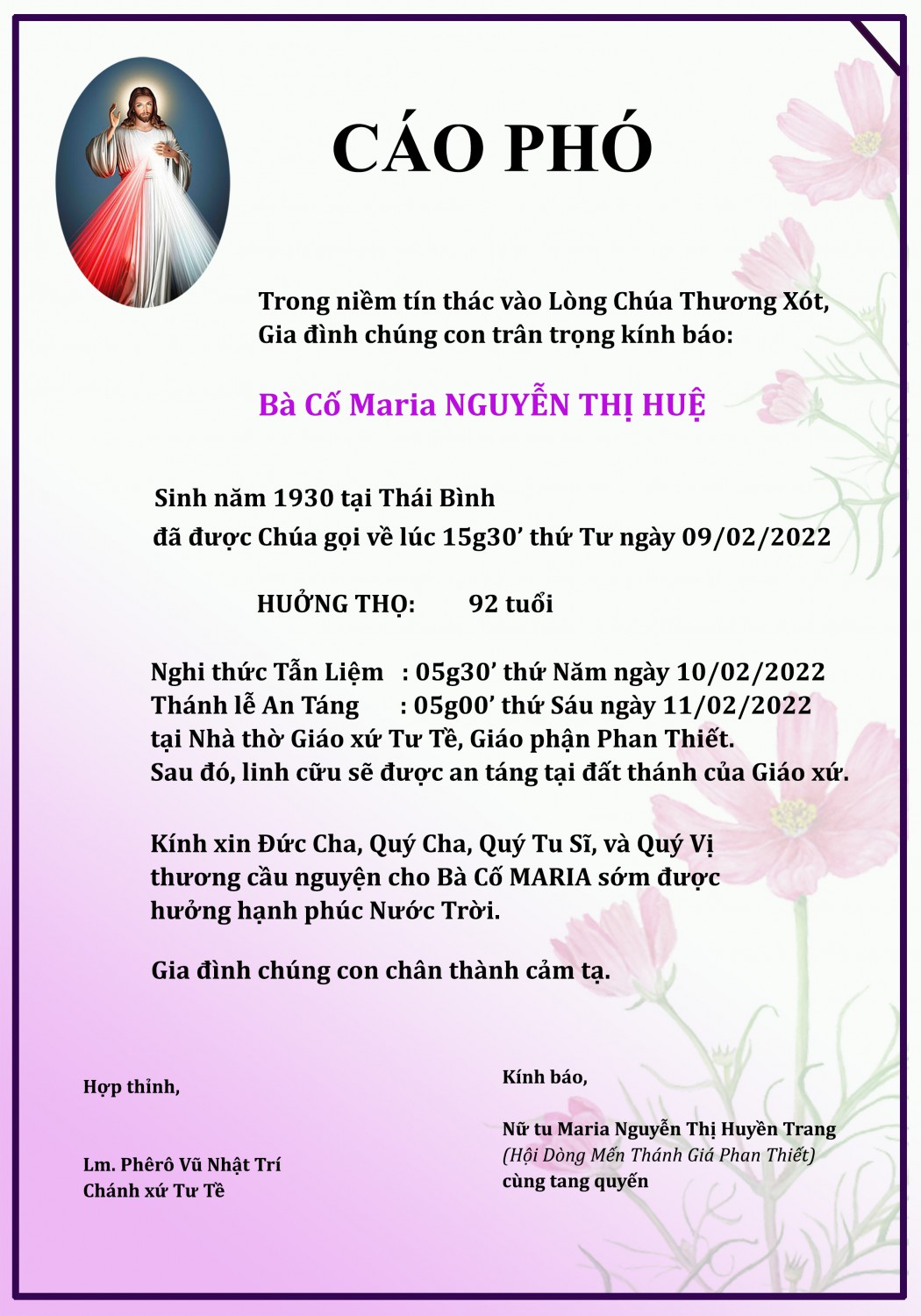 Bà Cô Maria Nguyễn Thị Huệ