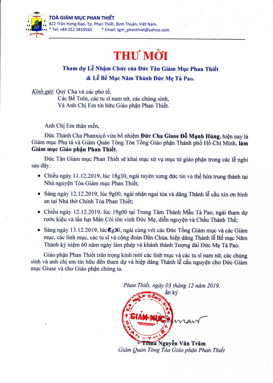 THƯ MỜI DỰ LỄ 1